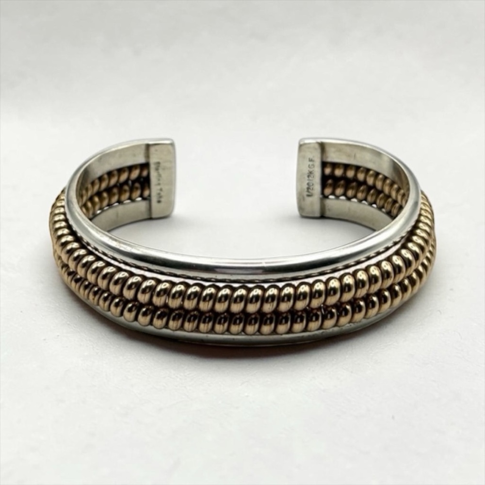 Vintage Signed Tahe Navajo Sterling Silver 12K GF Braided Cuff Bracelet